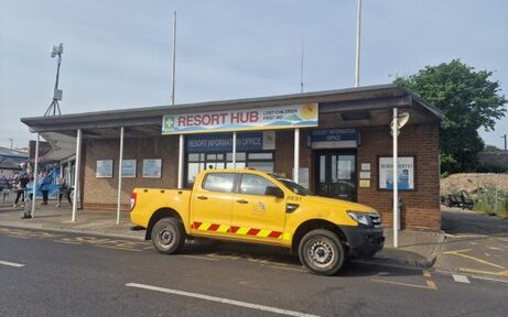 Yellow truck parked outside the Resort Hub in Cleethorpes