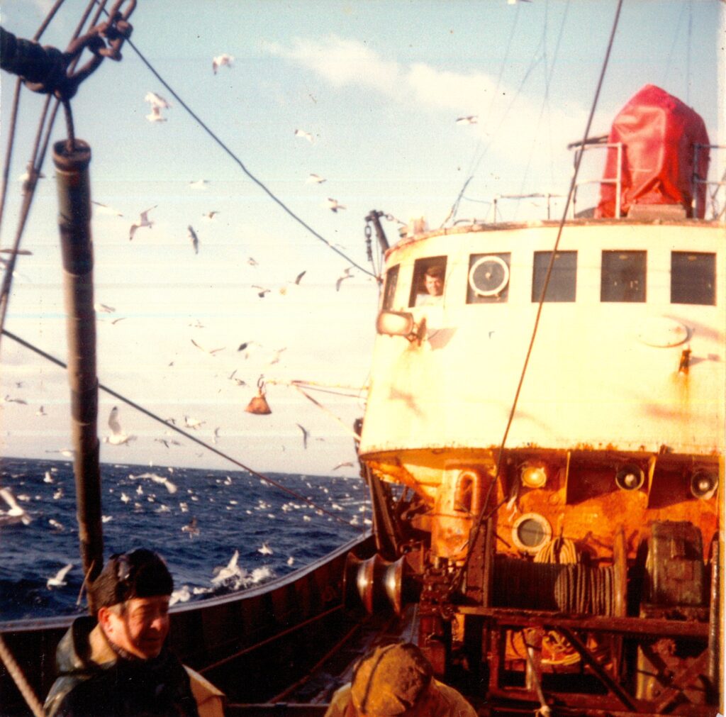 Skipper Dennis Avery looking from Wheelhouse Window on Ross Tiger. From the Fred Powles Collection.