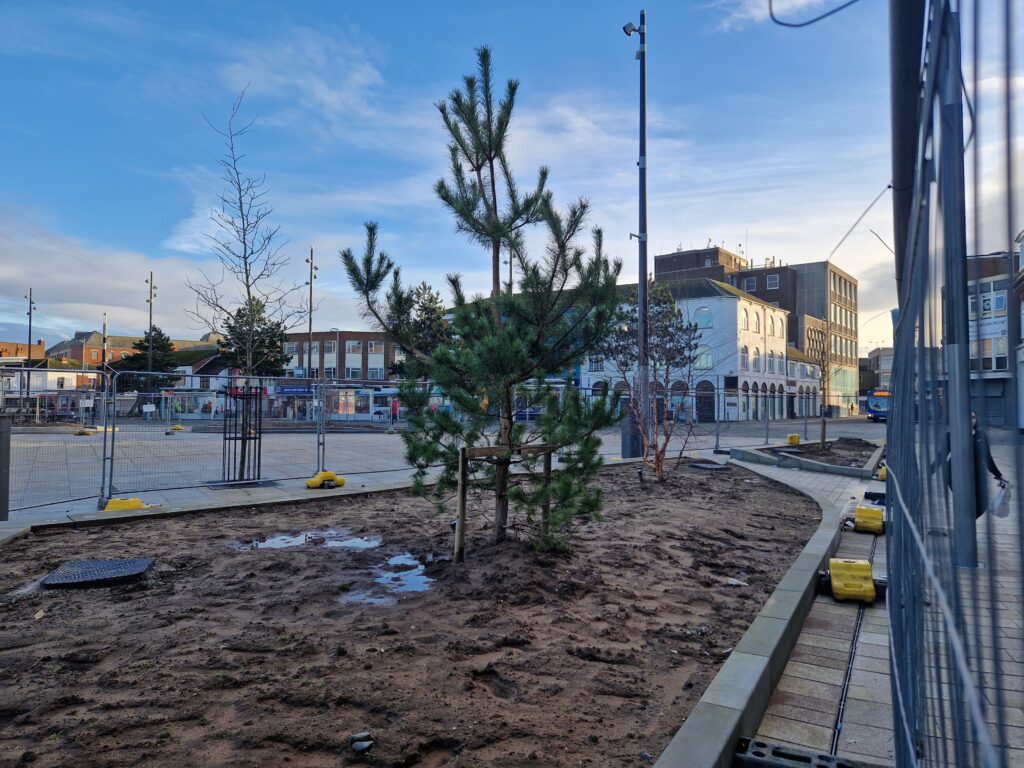 Riverhead Square with trees and plants