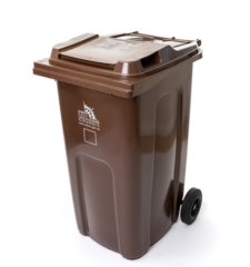 A brown garden waste bin
