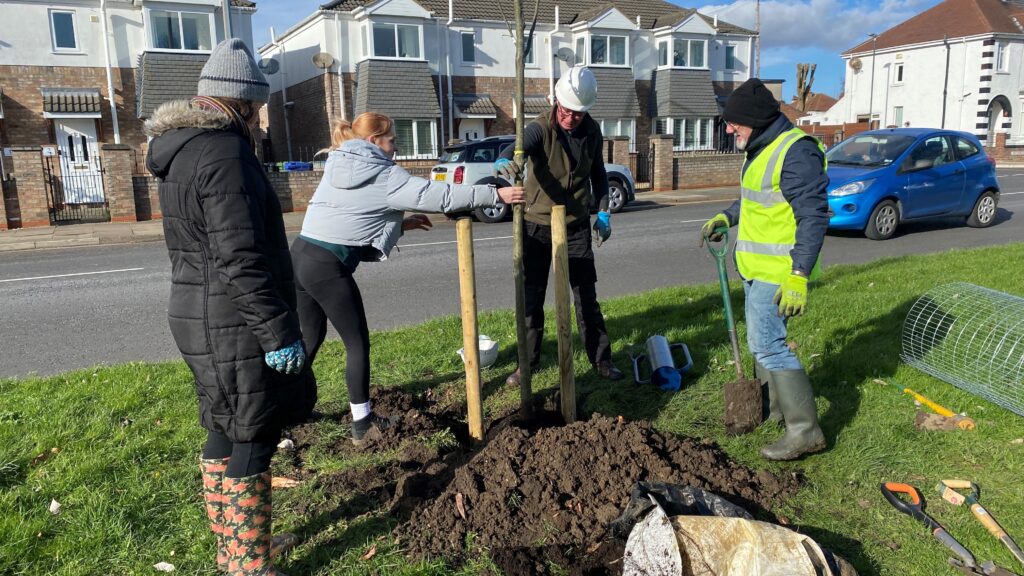 Volunteers planting trees in Haverstoe Park, Cleethorpes