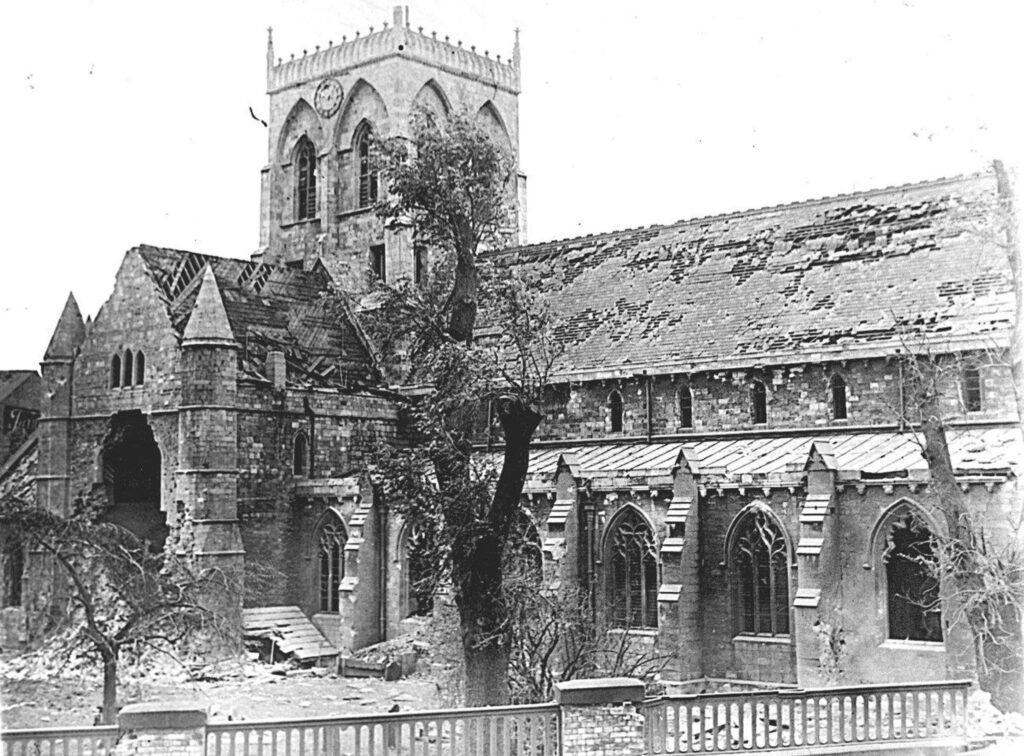 Grimsby Minster with bomb damage
