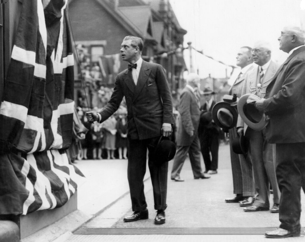 19th July 1928: Prince Edward, Prince of Wales unveiling the commemorative plaque on Corporation Bridge during the opening ceremony. View here is looking towards Freeport Wharf and Victoria Street.