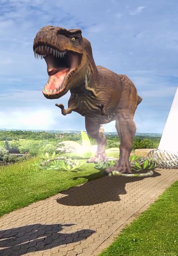 Screenshot from the Love Exploring App Dino safari showing a virtual T Rex