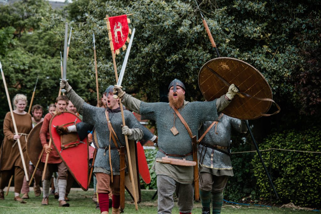 Actors dressed as Vikings to take part in the Grim Falfest event in Grimsby, celebrating the towns heritage.