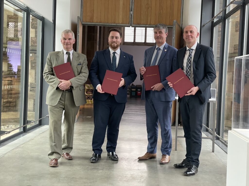 North East Lincolnshire Council Leader, Cllr Philip Jackson is pictured (second right) at the signing of the Greater Lincolnshire Devolution deal proposal last November, with Parliamentary Under Secretary of State for Levelling Up, Jacob Young, (second left) and the Leaders of Lincolnshire County Council Cllr Martin Hill OBE (left), and North Lincolnshire Council, Cllr Rob Waltham MBE).