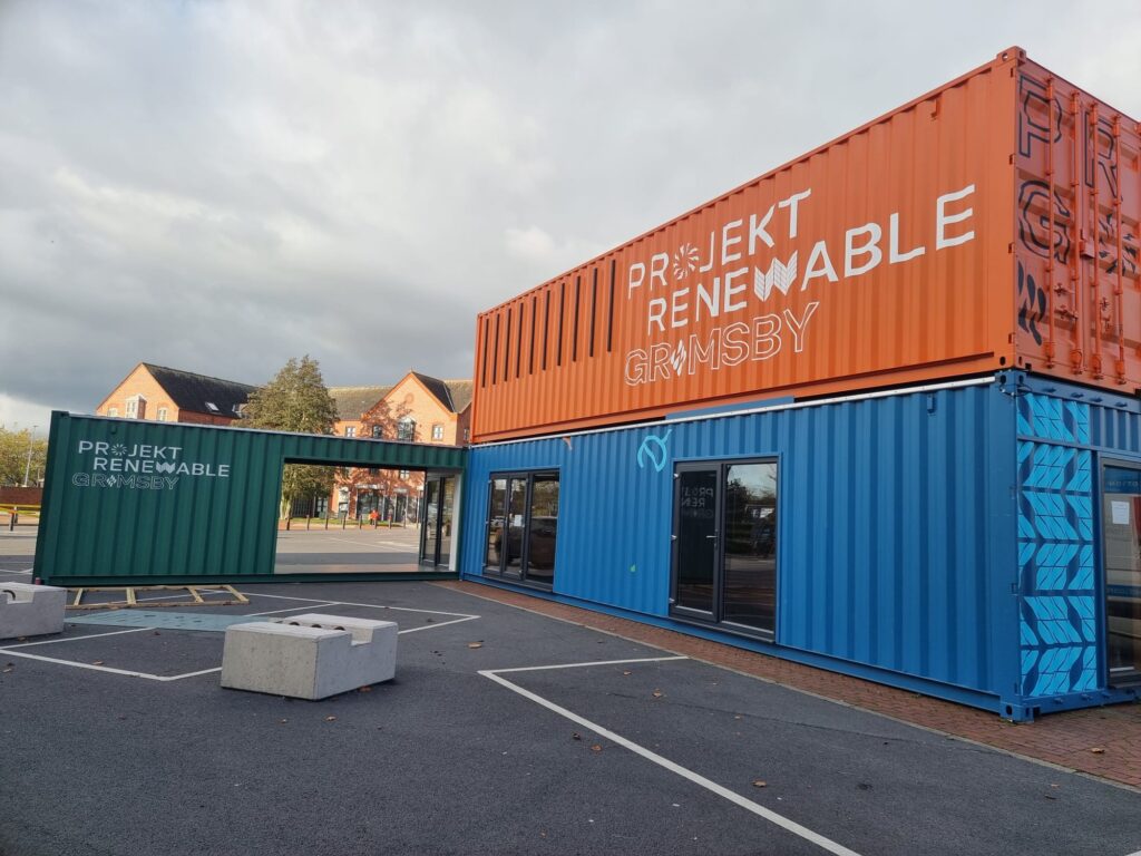 Projekt Renewable at Alexandra Dock, using shipping containers to host immersive exhibitions.