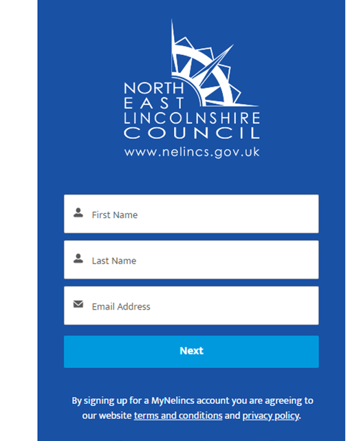 MyNelincs account registration page