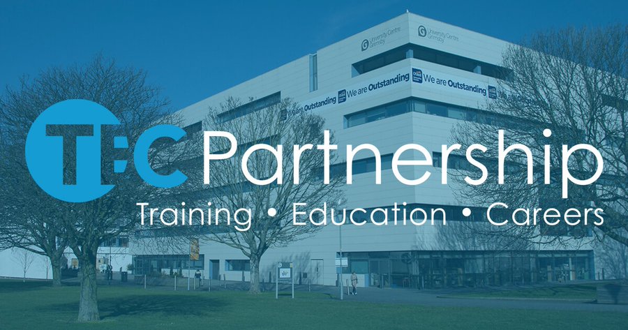 TEC Partnership logo overlay on the University Centre Grimsby