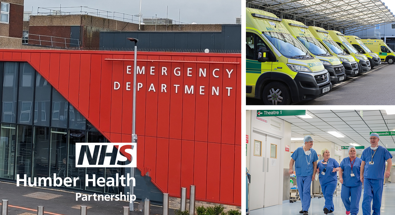 Emergency department at the hospital, an ambulance and hospital staff