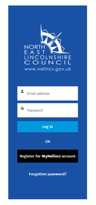 MyNelincs log in screenshot