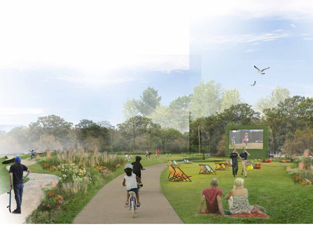 Artist impression of the Arrival Zone and Performance Zone