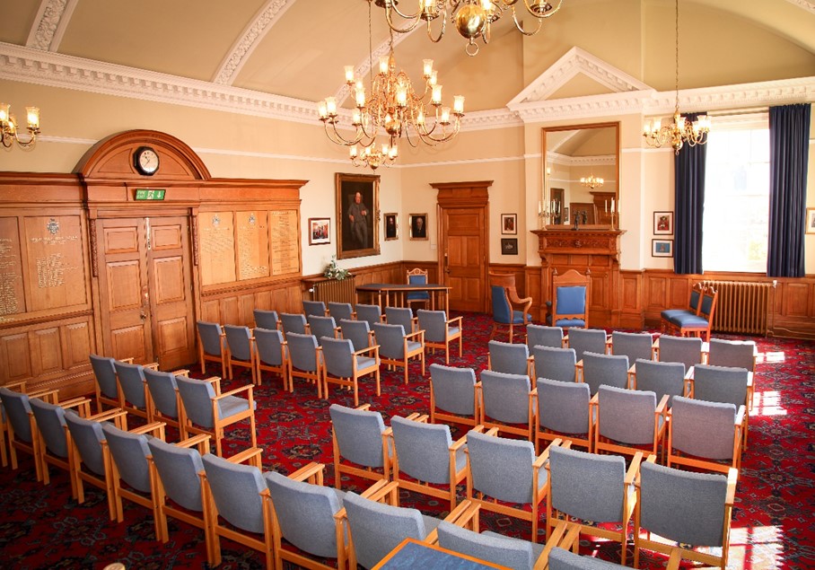 Chairs set out for a wedding in the Council Chamber at Cleethorpes Town Hall