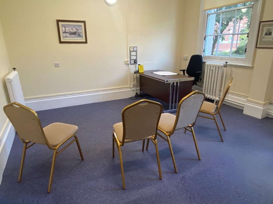 Three chairs and a desk in Cleethorpes Town Hall's Register Office
