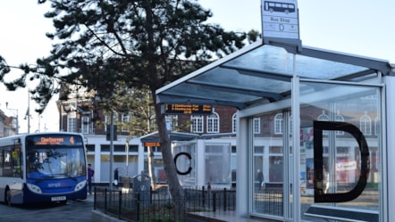 Close up of bus stop in Grimsby Town Centre