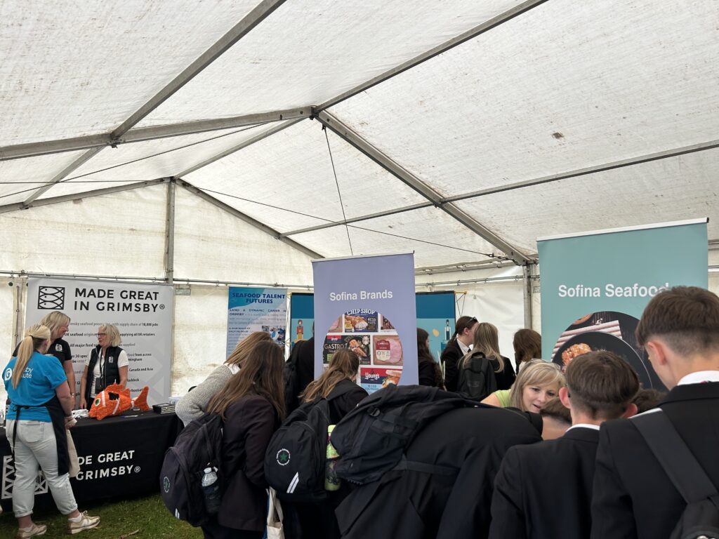 Outside Marquee with students at a careers event