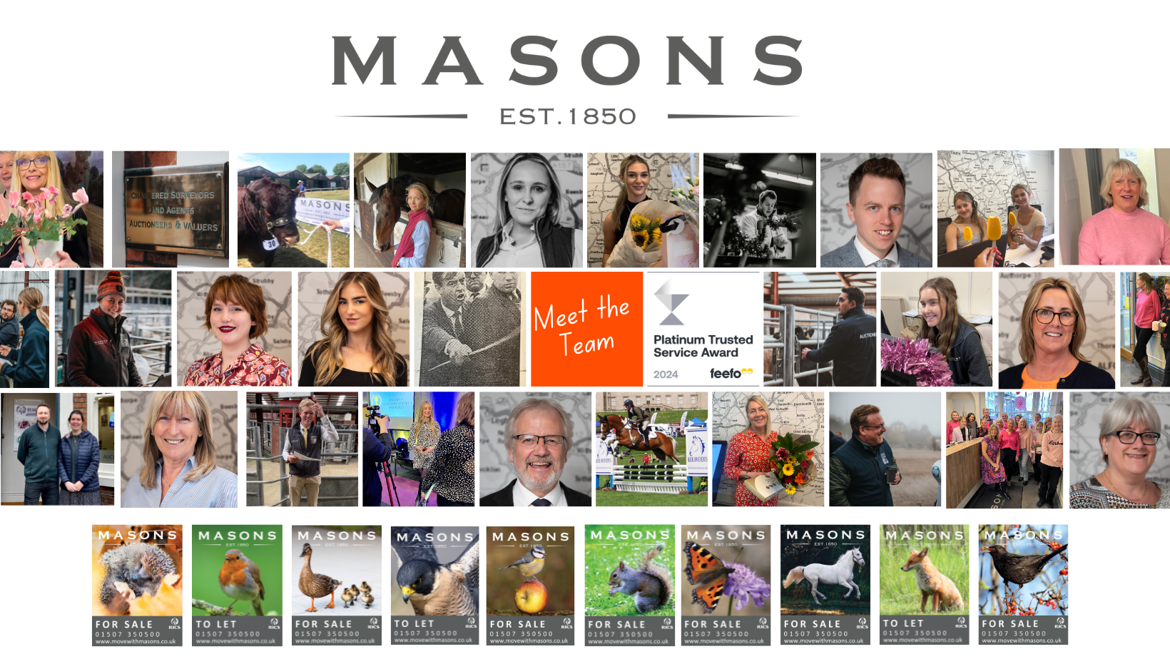Collage of staff pictures from Masons Estate Agents with the Masons logo