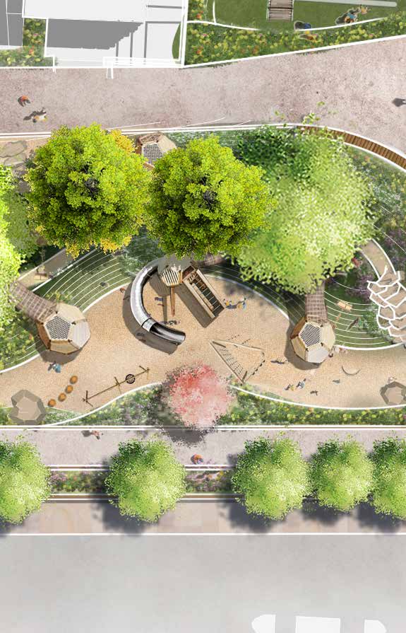 Section of an artist impression of Pier Garden from above, showing play structures