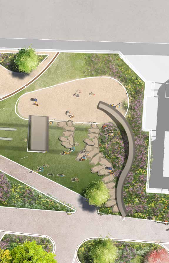 Section of an artist impression of Pier Garden from above, showing Terraced Play