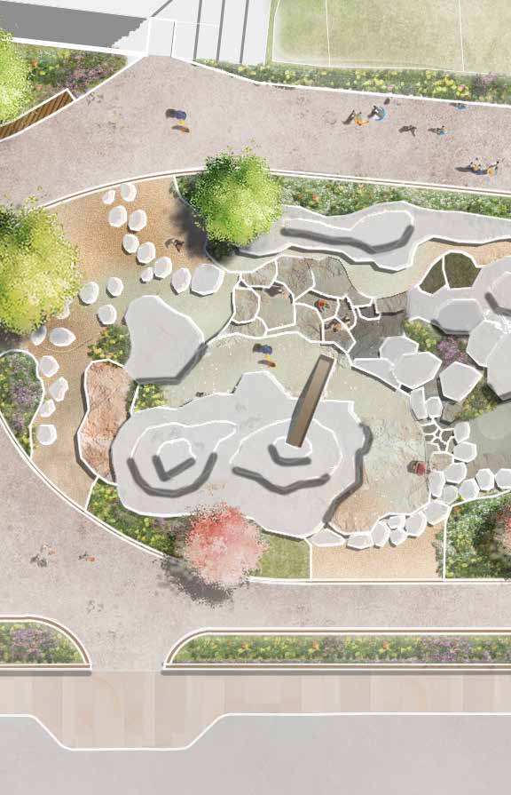 Section of an artist impression of Pier Garden from above, showing Water Play area