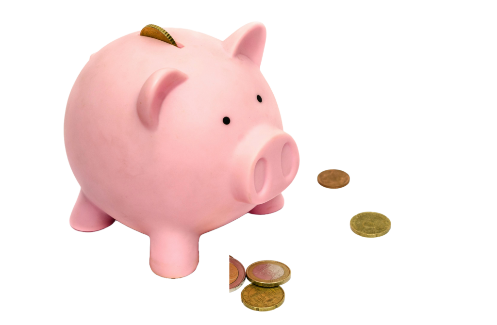 Piggy bank with coins