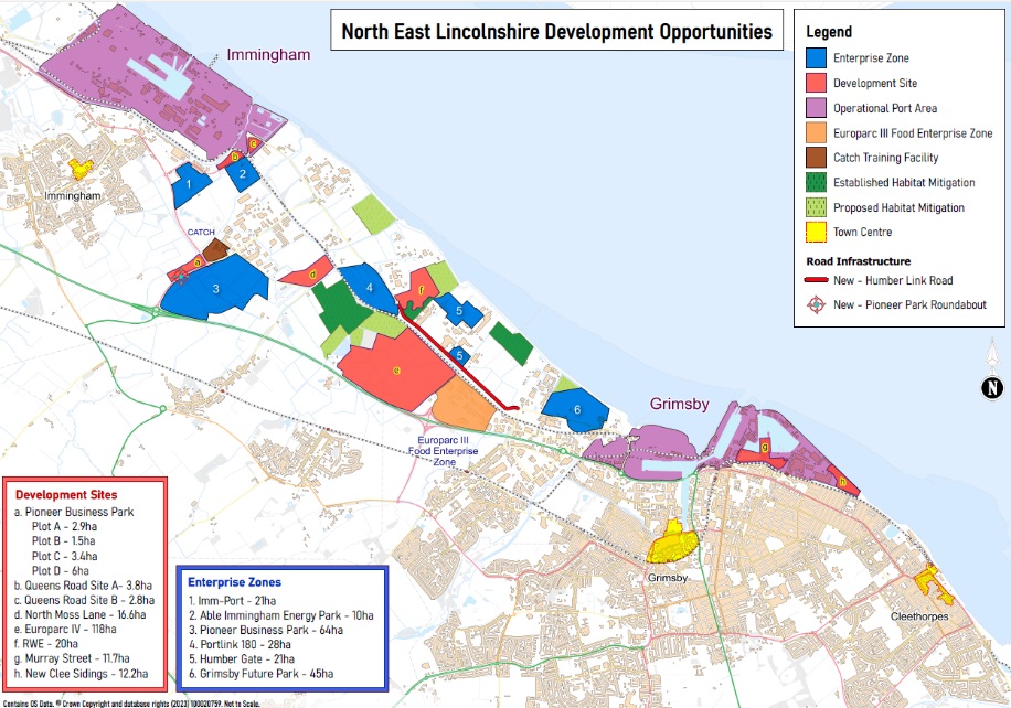 Map of North East Lincolnshire showing development opportunities