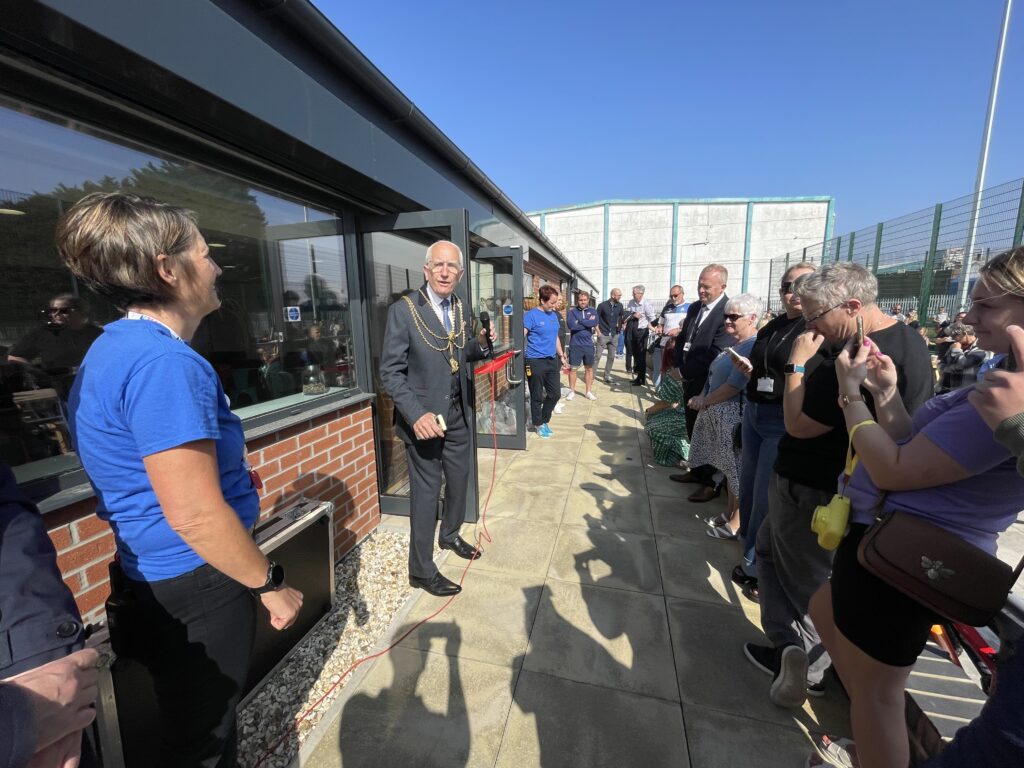 Mayor of North East Lincolnshire Steve Beasant talking to a crowd