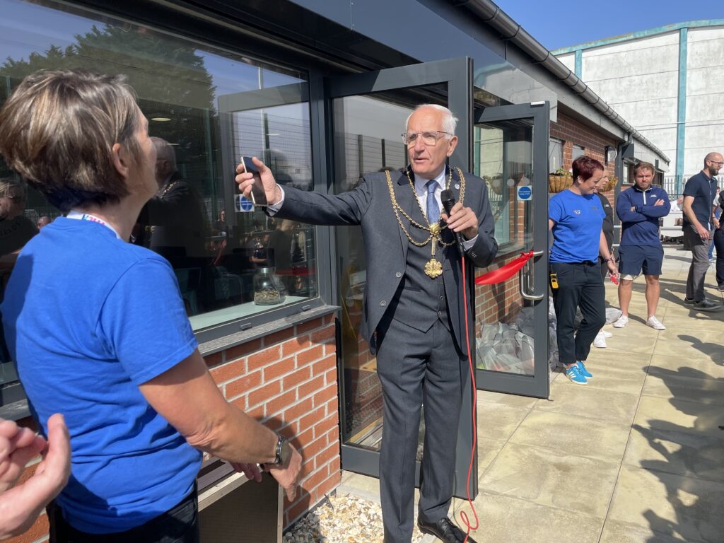 Mayor of North East Lincolnshire Steve Beasant talking to a crowd