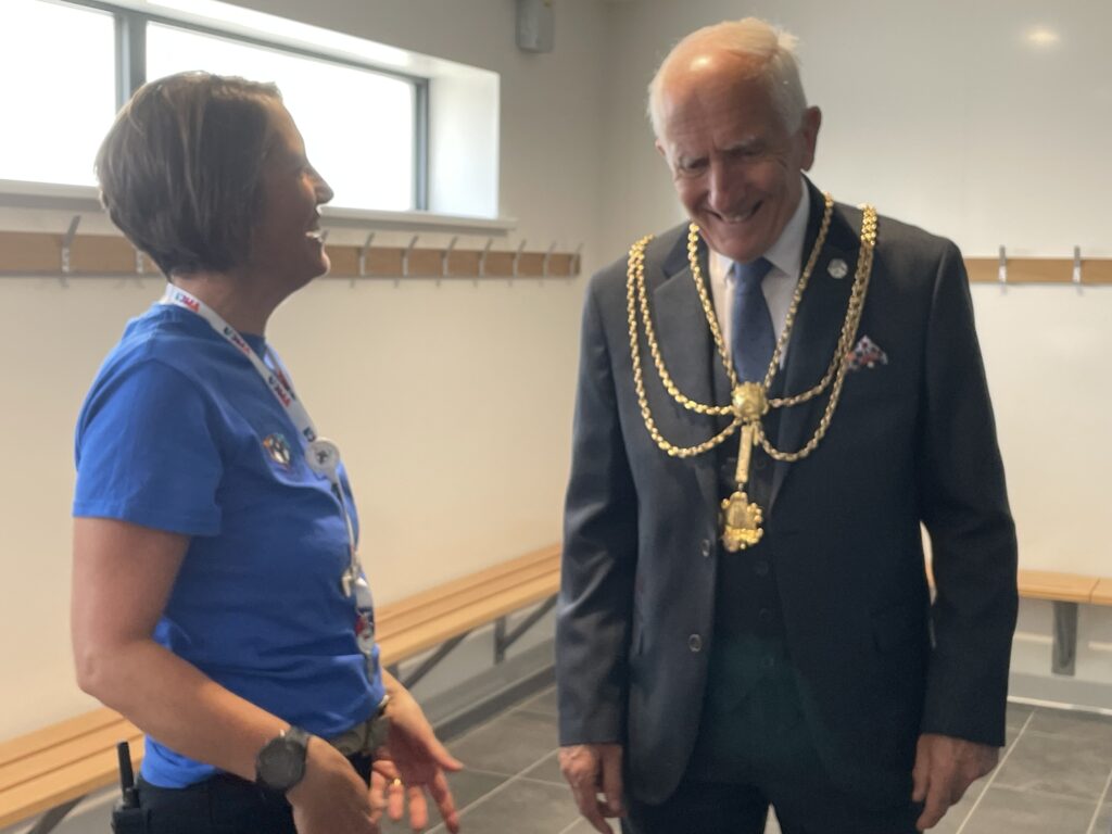 Mayor of Grimsby and Chief Executive of YMCA Humber talking