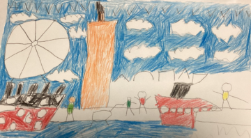 A children's drawing of the dock tower, Grimsby