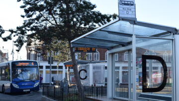 Buses at bus stations in Grimsby town centre