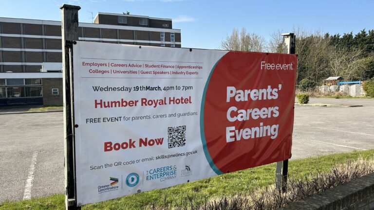 Parents Careers Evening sign outside Humber royal hotel