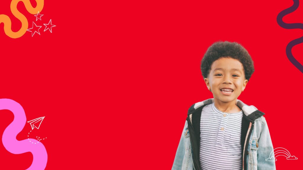 Young boy smiling with fostering branding