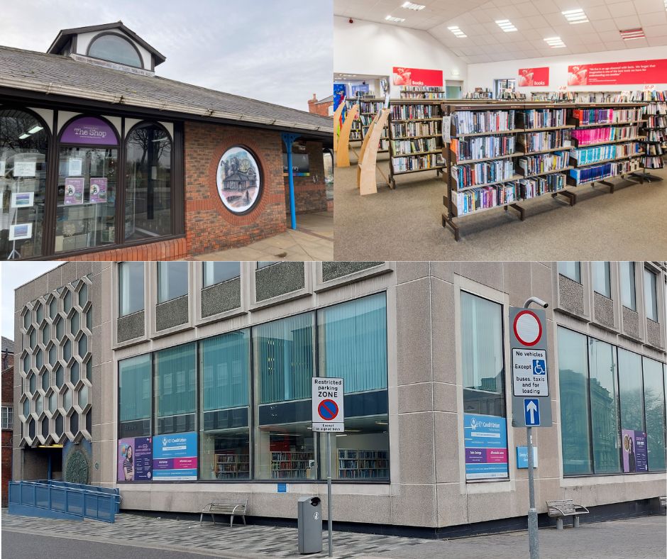 Collage of photos of the libraries in North East Lincolnshire