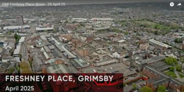 Drone still of Grimsby Town Centre