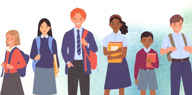 Illustrations of young children at school