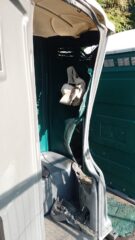 Damaged temporary toilet