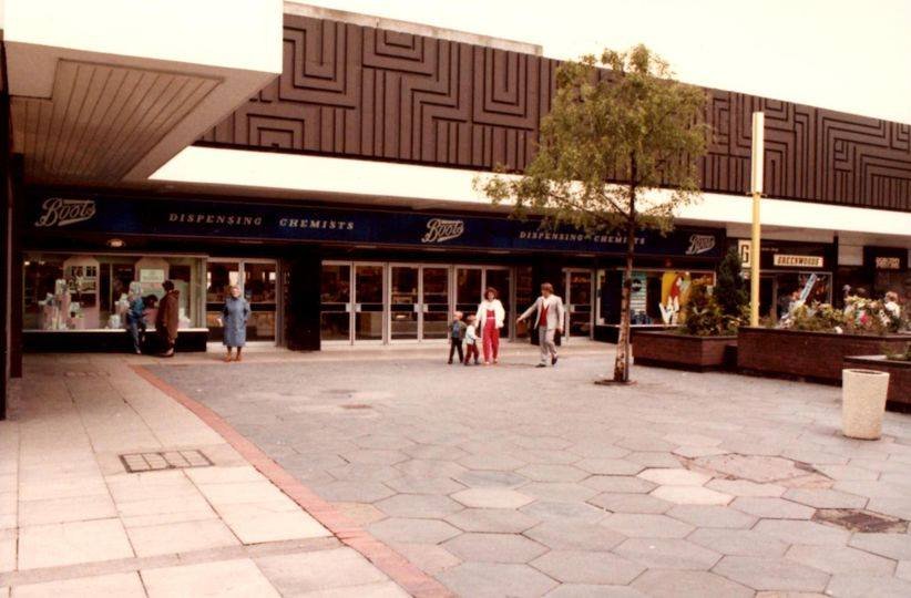 View of the Riverhead Shopping Centre showing Boots the Chemists, 1989. Hugh Winfield Collection.