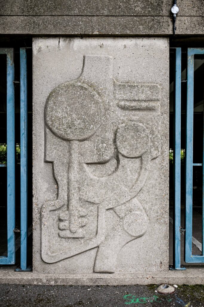 Relief by Harold Gosney on Abbey Walk Car Park. Image taken Sept 2025.