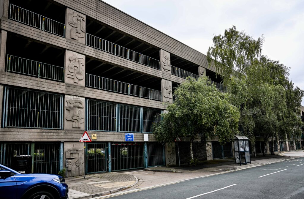 Relief by Harold Gosney on Abbey Walk Car Park. Image taken Sept 2025.