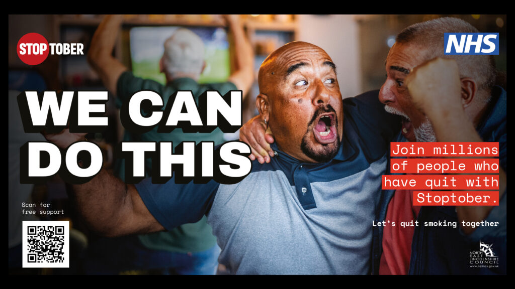 Stoptober poster with two men smiling