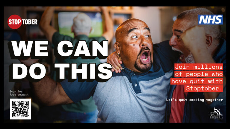 Stoptober poster with two men smiling