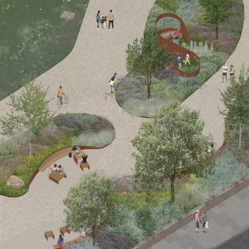 Section of a drawing showing the contemplation area of the redesigned Pier Gardens