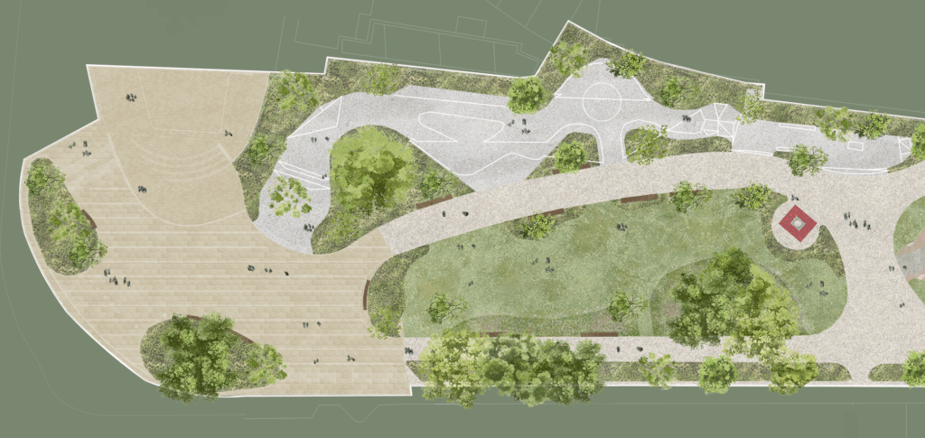 Section of a drawing showing the north western end of the redesigned Pier Gardens