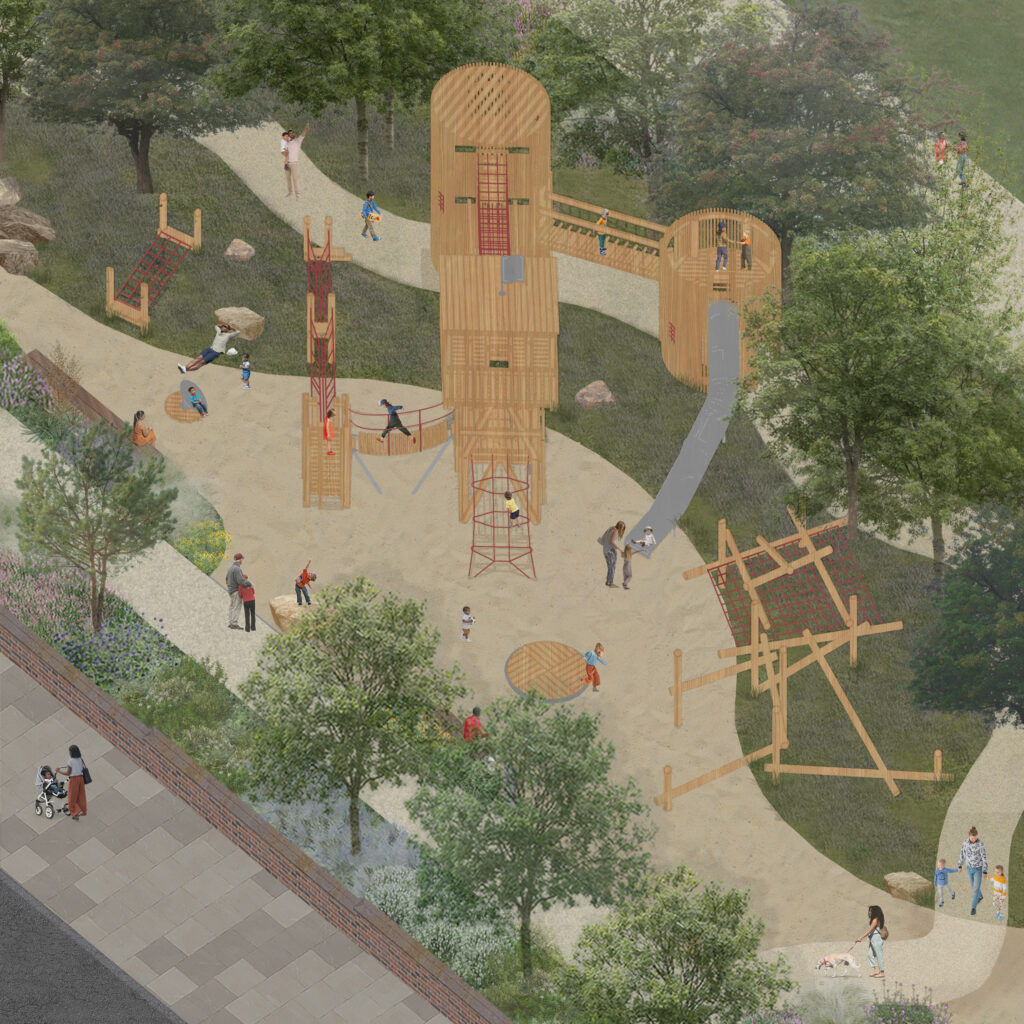 Section of a drawing showing the playground area of the redesigned Pier Gardens