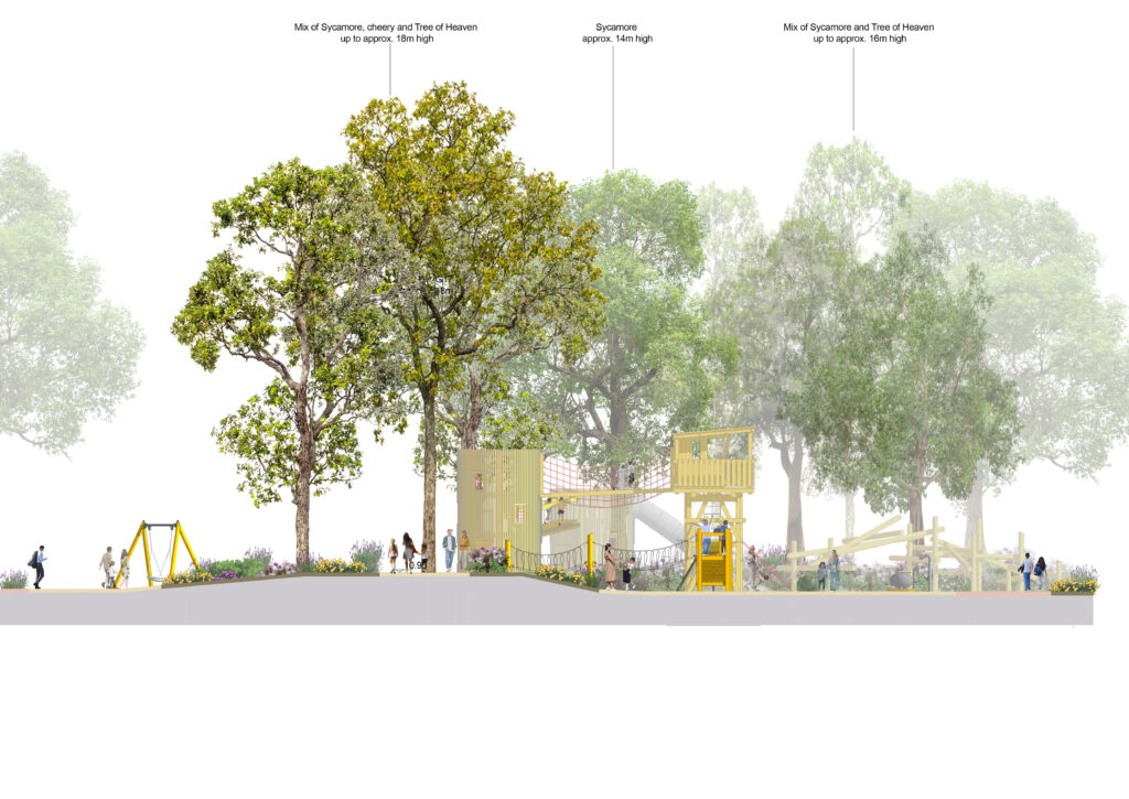 Drawing showing the playground area of the redesigned Pier Gardens