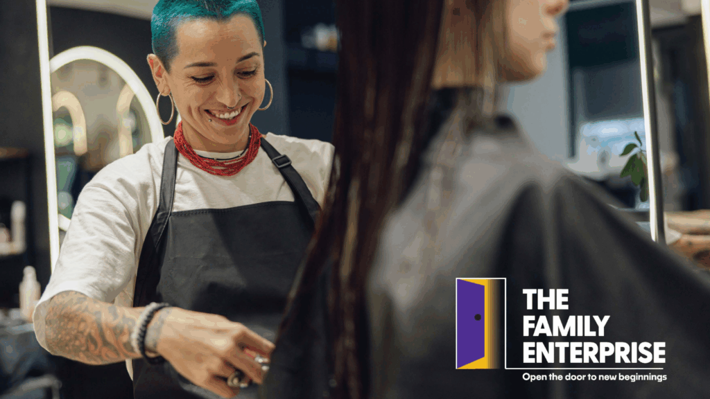 Woman cutting a girls hair