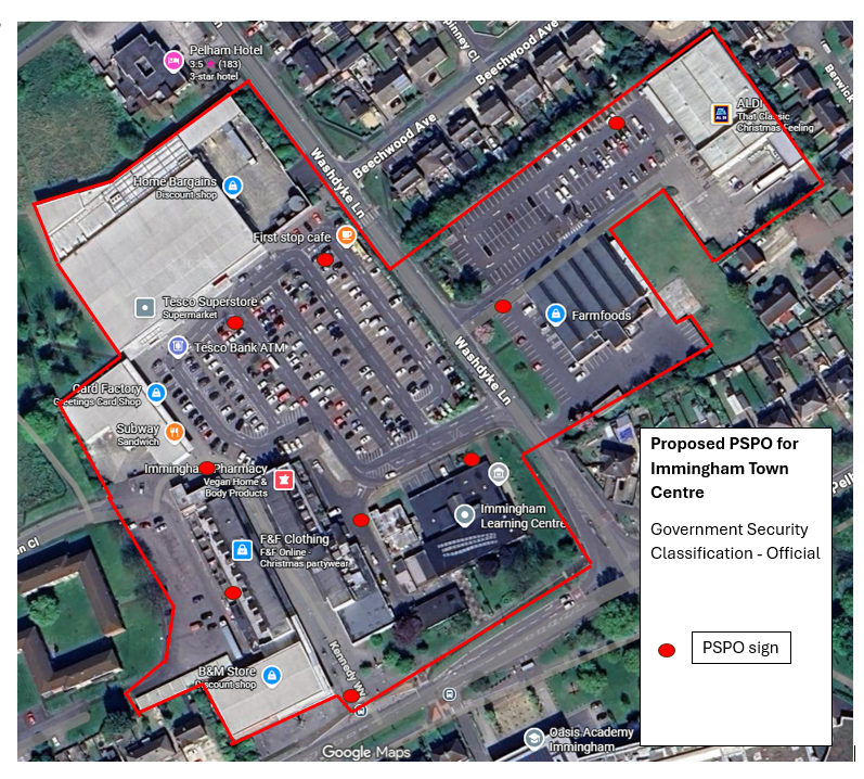 Map showing Immingham and suggested PSPO area