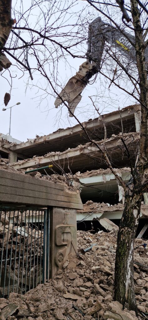 Concrete structure being demolished