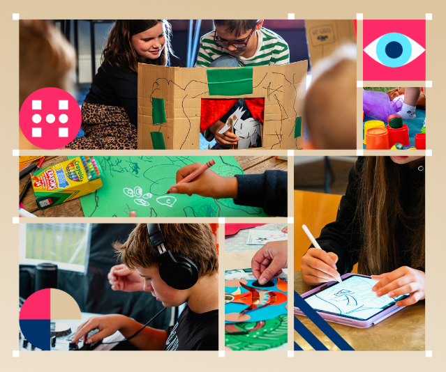 Collage of images of young children doing creative activities